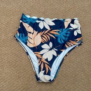 M double lined scalloped high waist bikini bottom